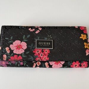 GUESS Black and Pink Floral Wallet